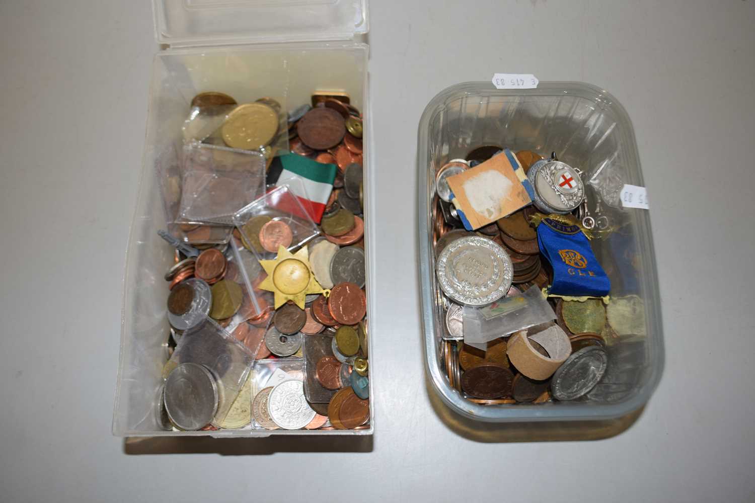 Lot 103 - Two boxes of various assorted coinage,...