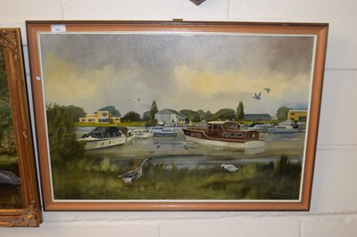 Lot 262 - Graham Morgan, study of a boatyard, oil on canvas