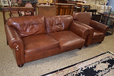 Lot 308 - Brown leather two seater sofa and matching...