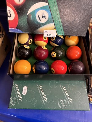 Lot 521 - Two boxes of pool and snooker balls