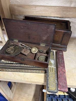 Lot 540 - Mixed Lot: Small oak box, cut throat razors,...