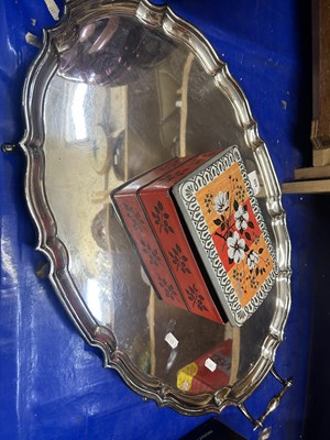 Lot 550 - A silver plated serving tray and a biscuit tin