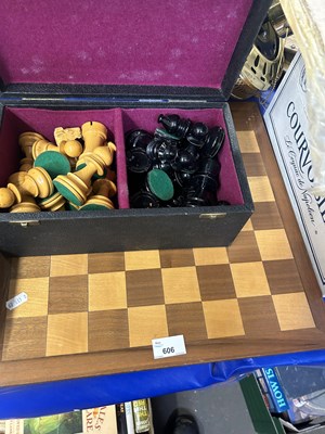 Lot 606 - Wooden chess board and pieces