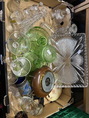 Lot 656 - Mixed Lot: Green glass dressing table set,...