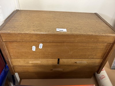 Lot 699 - A wooden desk top stationery box