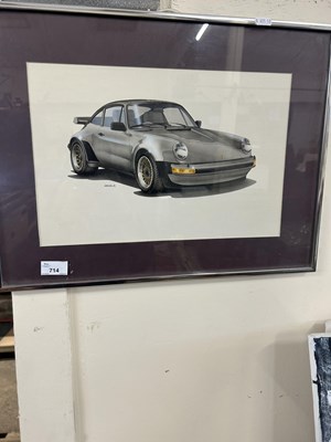 Lot 714 - Print of a Porsche, framed and glazed