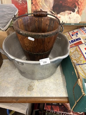 Lot 722 - A small wooden bucket and a jam pan