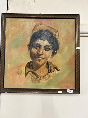 Lot 728 - Portrait study of a boy, oil on canvas, framed