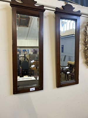 Lot 756 - A pair of stained pine framed wall mirrors