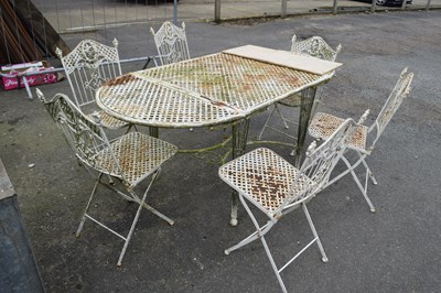 Lot 387 - Cream painted metal mesh top garden table and...