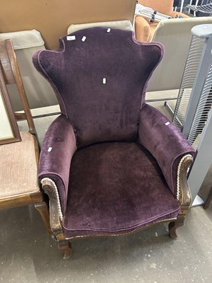 Lot 857 - A purple upholstered chair on cabriole legs