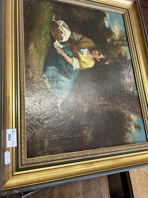 Lot 864 - Young girl seated, oil on canvas, framed...