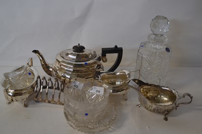 Lot 472 - A silver plated tea set and toast rack...