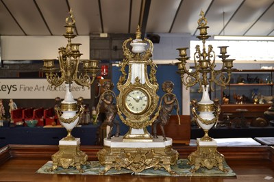 Lot 501 - 20th Century brass and grey marble clock...