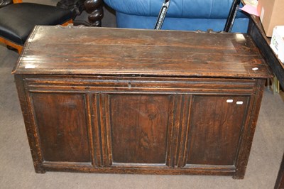 Lot 524 - An 18th Century oak coffer with three panelled...