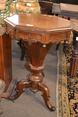 Lot 545 - A Victorian rosewood sewing table of trumpet...