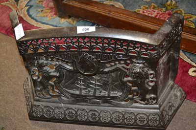 Lot 550 - Small cast iron bedroom fire kerb decorated in...