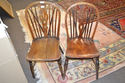 Lot 450 - Two Victorian stick back kitchen chairs with...