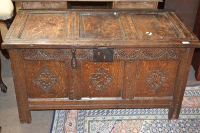 Lot 507 - 18th Century oak coffer with panelled top,...