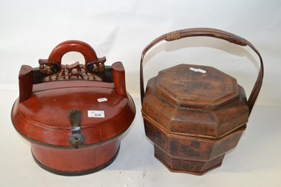 Lot 636 - A red stained Chinese wooden container...