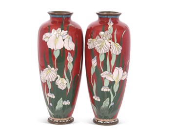 Lot 115 - A pair of cloisonne vases with floral design