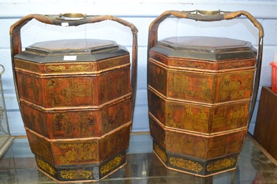 Lot 662 - A pair of Chinese octagonal stacking food...