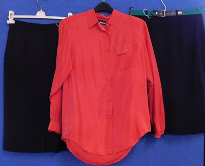 Lot 31 - A red silk shirt by Diane Gilman, size M,...