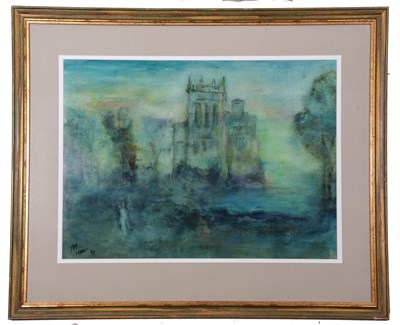 Lot 4 - Leslie Marr (1922-2021) Priory with figure in...
