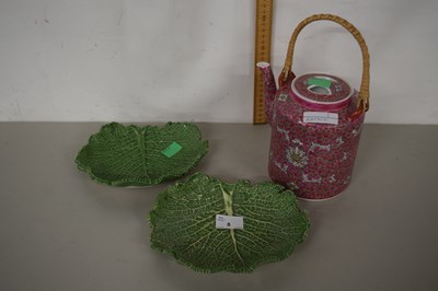 Lot 8 - Two leaf formed dishes together with a...