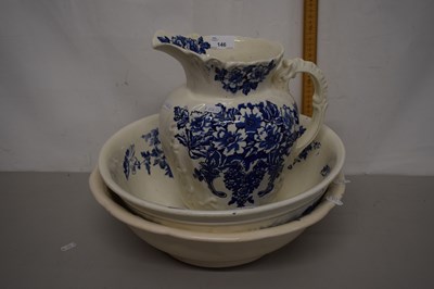 Lot 146 - Blue and white wash bowl and jug together with...