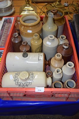 Lot 214 - Assorted jars, hot water bottles etc