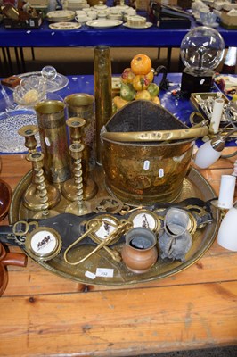 Lot 232 - Large brass serving tray and various brass...