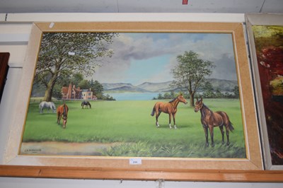 Lot 250 - L.V Norwood, study of grazing horses, oil on...