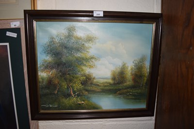 Lot 255 - Modern oil on canvas study of a lakeside scene