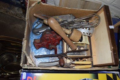 Lot 504 - Box of various vintage scales, kitchen...