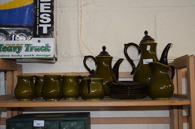 Lot 506 - Dark green glazed tea and coffee set