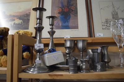 Lot 564 - Collection of various pewter candlesticks,...