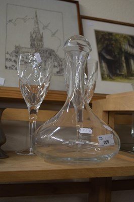 Lot 565 - A clear glass decanter and two oversize wine...