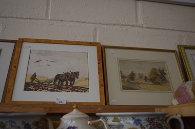 Lot 578 - Framed study of a ploughing scene together...