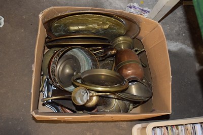 Lot 613 - Box of various copper and brass wares...