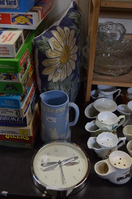 Lot 663 - Modern wall clock, Jasper ware jug and a...