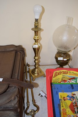 Lot 716 - Brass based table lamp together with fire...