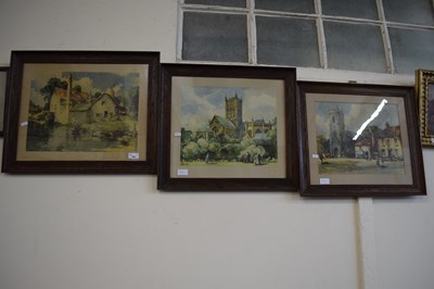 Lot 742 - A group of three oak framed prints, cathedral...