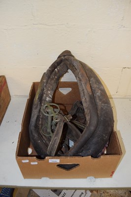 Lot 1029 - Box containing a horse collar etc