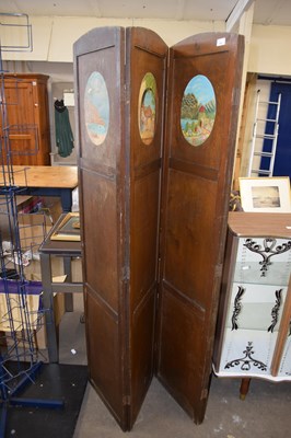 Lot 842 - Plywood panelled dressing screen with painted...