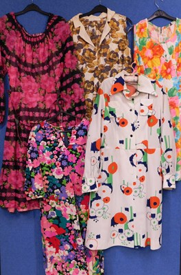 Lot 23 - Five mid 20th Century patterned ladies dresses