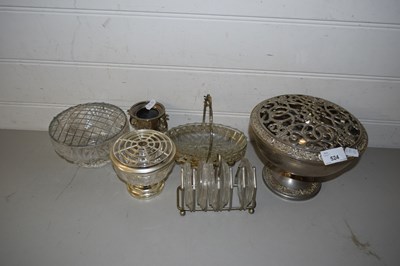 Lot 524 - MIXED LOT: SILVER PLATED ROSE BOWL AND OTHER...