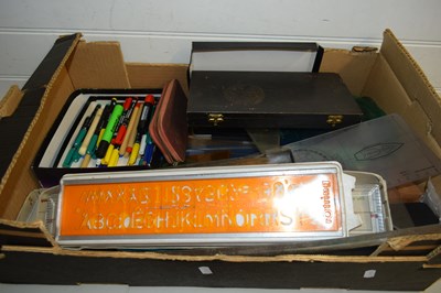 Lot 557 - LARGE BOX VARIOUS DRAWING INSTRUMENTS AND...