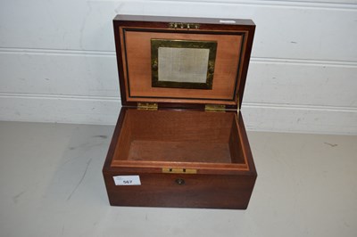 Lot 567 - HARDWOOD CIGAR BOX OF HINGED RECTANGULAR FORM