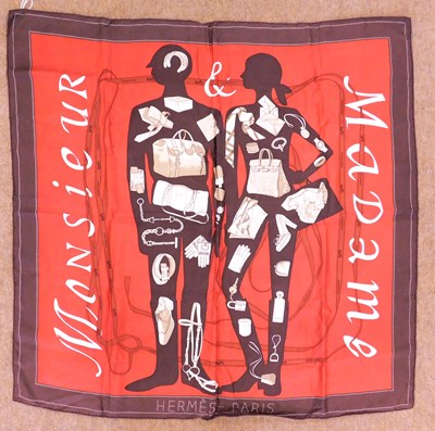 Lot 118 - An Hermes 'Madame Monsieur' silk scarf, approx....